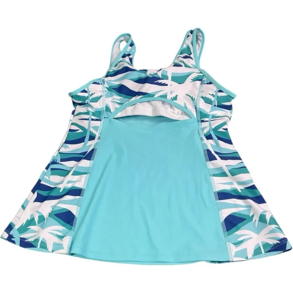 Tropical Print Women's Aqua Tankini Top - Picture 5 of 9